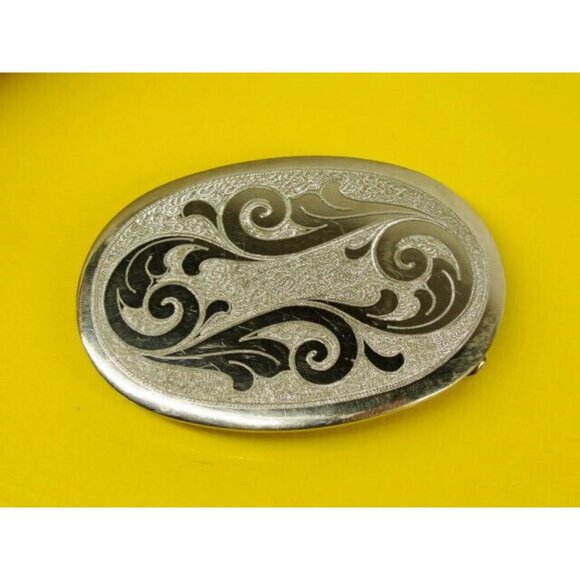 German Silver Etched Belt Buckle Fancy Design Western - Picture 3 of 9